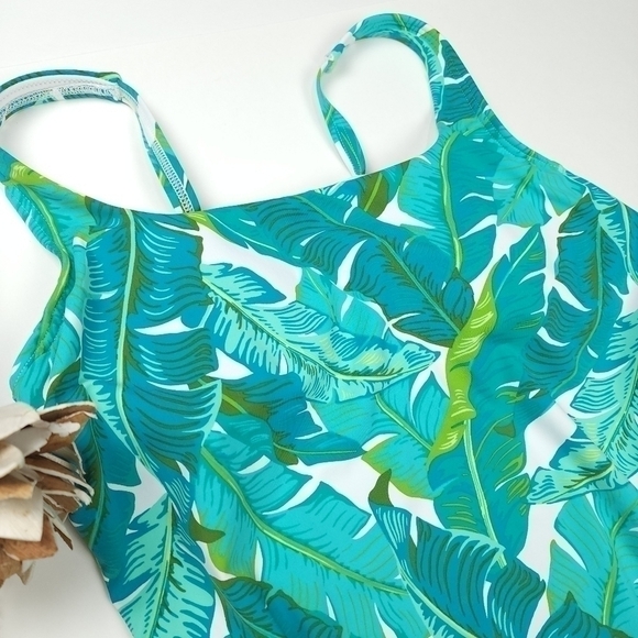 New Lands' End Blue Green Floral Swim Tank Top Size 2 - Picture 9 of 10